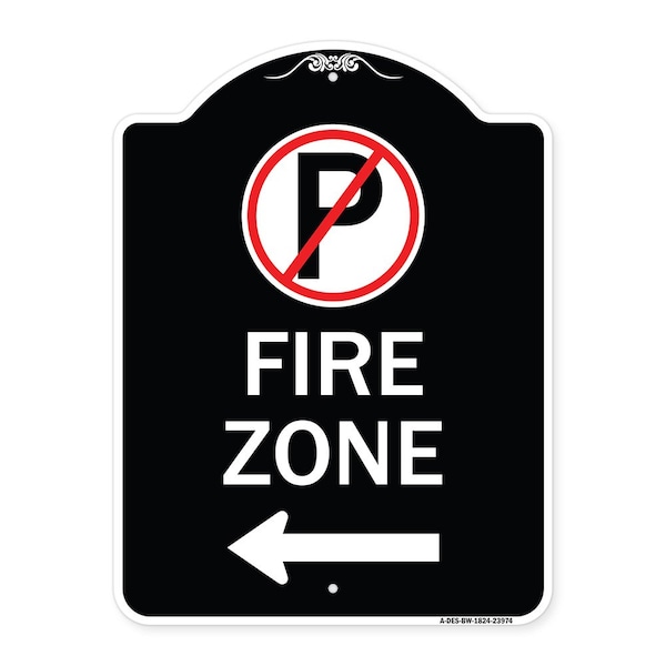 Signmission Fire Zone No Parking and Left Arrow Heavy-Gauge Aluminum Sign, 24" x 18", BW-1824-23974 A-DES-BW-1824-23974 - main